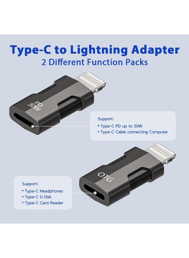 Peachjoy USB C Lightning Adapter with 30W PD Support - Fast Charging, Data and Audio Adapter Transfer, Male to Lightning Female Headphone Converter Fit for iPhone iPad [1 Fast Charging + 1 Audio] - Image 2